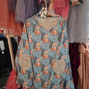 Kids Fox Print Matching Set - Blue and Orange